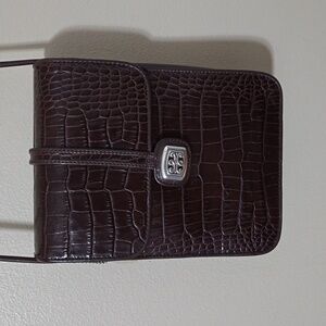 One World by Brighton Leather Croc Embossed Crossbody Bag Purse